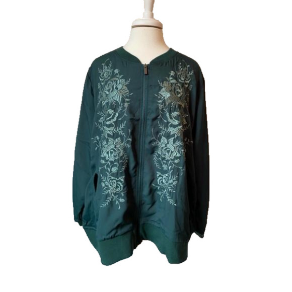 DG2 NWT Retro Boho Embroidered Artsy Floral Green Festival Bomber Jacket 2X - Picture 1 of 10